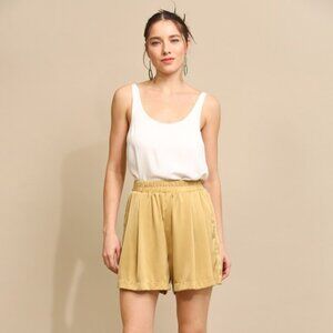 Golden Pleated Wide Leg Satin Shorts by GiGio